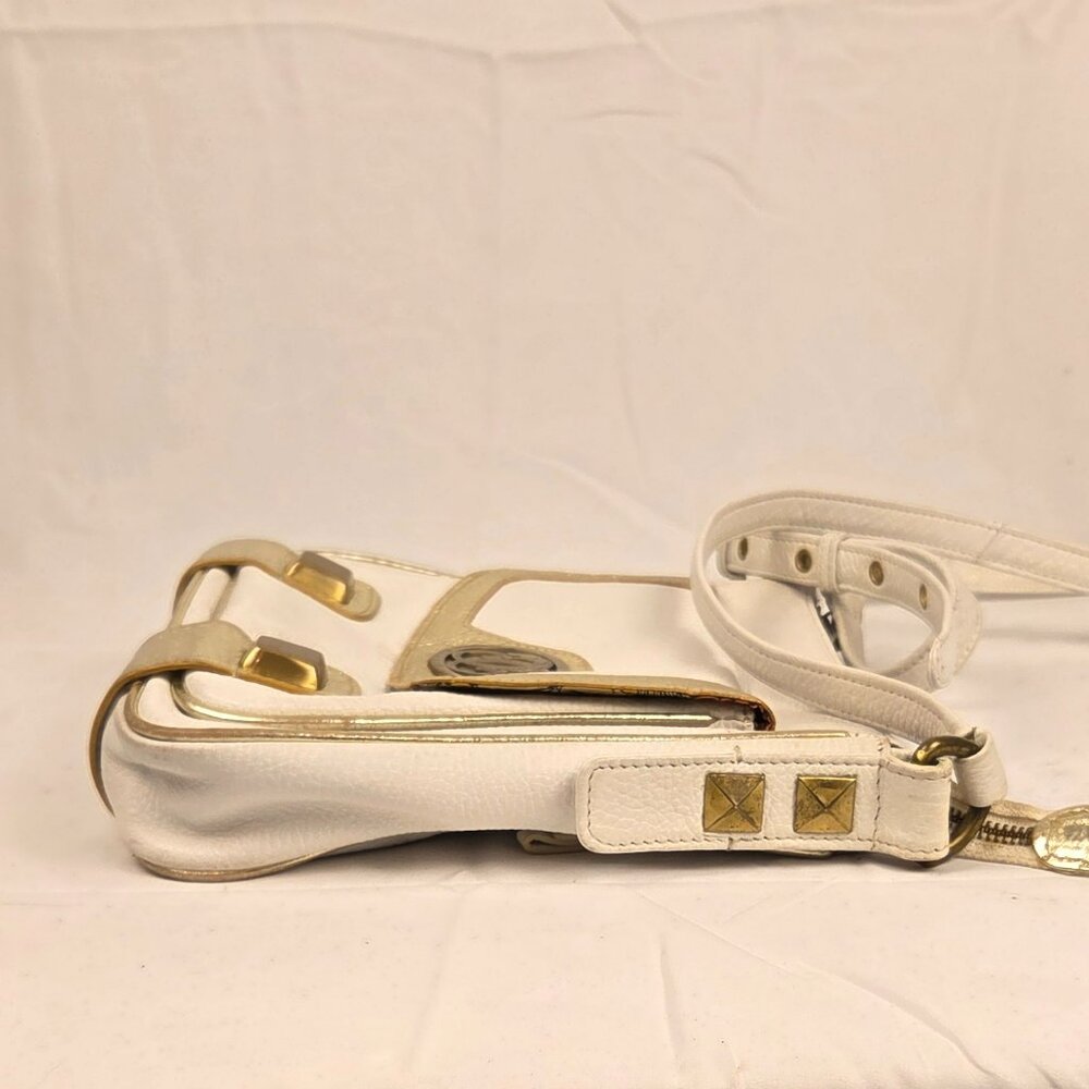 Rare Vintage Sharif 1980s White & Gold Leather Crossbody Bag Map Print Interior - Picture 13 of 15